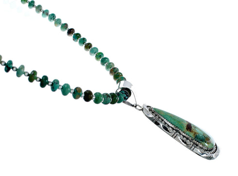 Native American Kingman Turquoise Sterling Silver Navajo Necklace NX11966