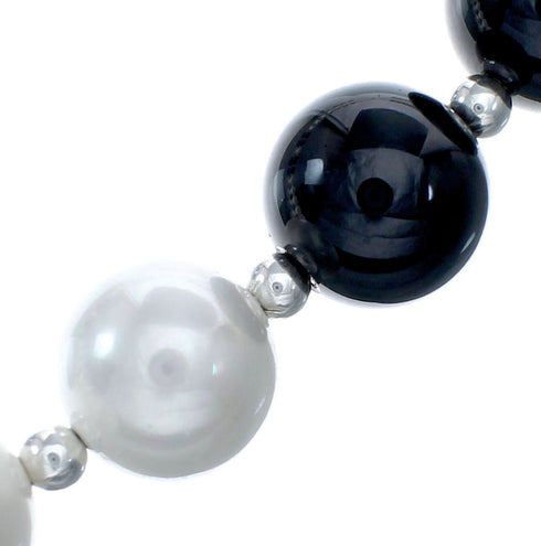 Onyx And Mother of Pearl Navajo Sterling Silver Bead Necklace NX11987