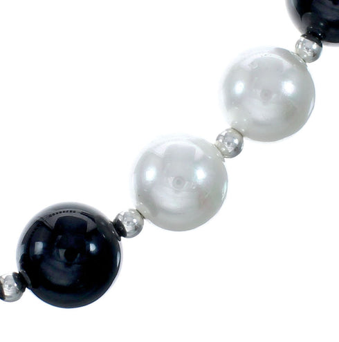 Navajo Onyx And Mother of Pearl Sterling Silver Bead Necklace NX11988