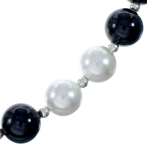 Navajo Onyx And Mother of Pearl Sterling Silver Bead Necklace NX11989