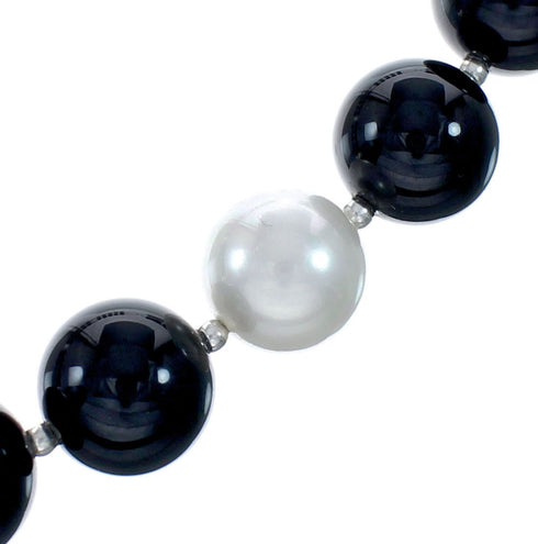 Authentic Navajo Onyx And Mother of Pearl Sterling Silver Bead Necklace NX11990