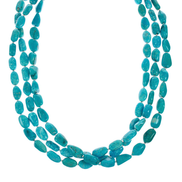 Navajo 3-Strand Sterling Silver Kingman Turquoise Bead Necklace NX11991
