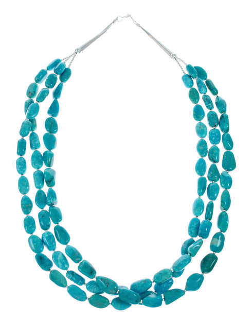 Navajo 3-Strand Sterling Silver Kingman Turquoise Bead Necklace NX11991