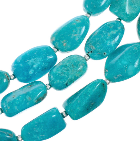 Navajo 3-Strand Sterling Silver Kingman Turquoise Bead Necklace NX11991