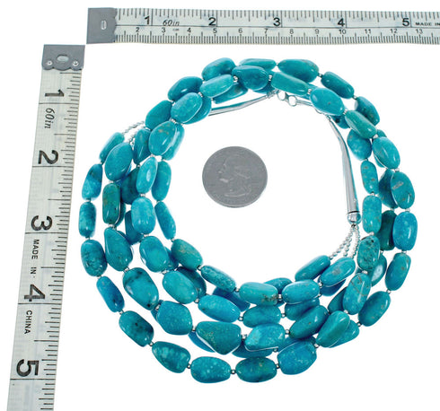 Navajo 3-Strand Sterling Silver Kingman Turquoise Bead Necklace NX11991