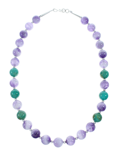 Native American Turquoise and Amethyst Sterling Silver Bead Necklace NX11992