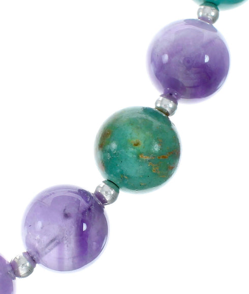 Native American Turquoise and Amethyst Sterling Silver Bead Necklace NX11992