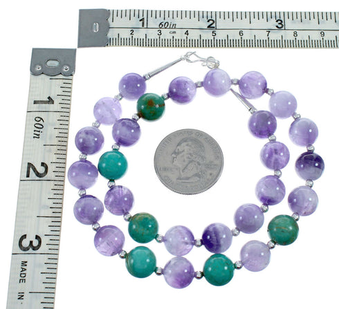 Native American Turquoise and Amethyst Sterling Silver Bead Necklace NX11992