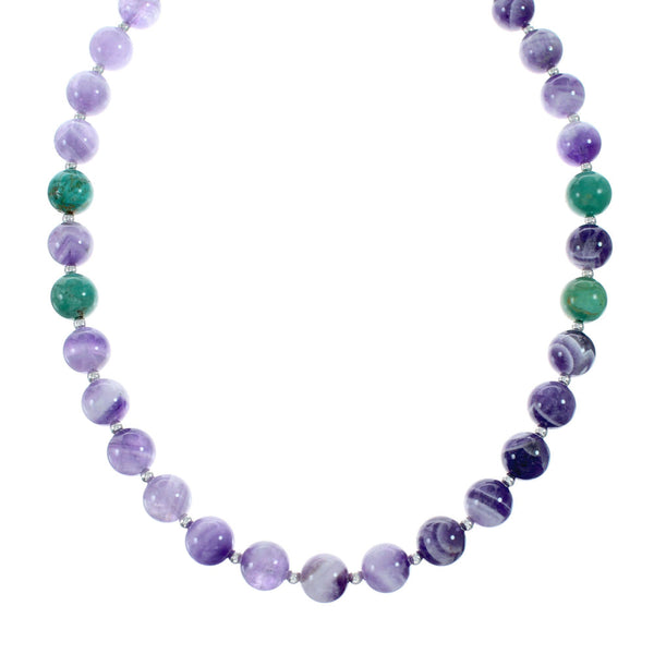 Navajo Turquoise and Amethyst Sterling Silver Bead Necklace NX11993