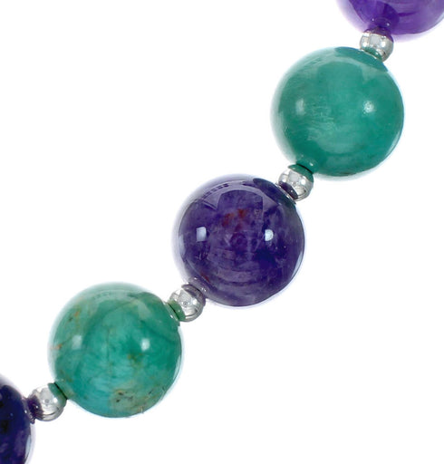 Navajo Turquoise and Amethyst Sterling Silver Bead Necklace NX11993