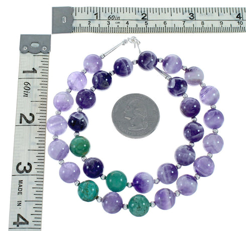 Navajo Turquoise and Amethyst Sterling Silver Bead Necklace NX11993