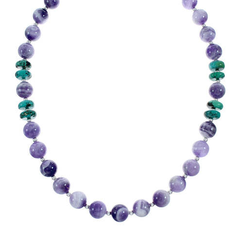 Navajo Turquoise and Amethyst Sterling Silver Bead Necklace NX11994