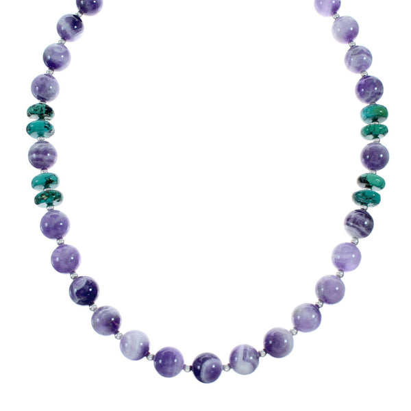 Navajo Turquoise and Amethyst Sterling Silver Bead Necklace NX11994