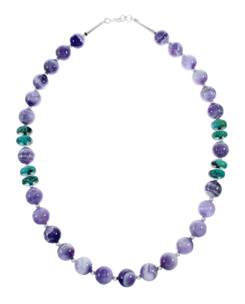 Navajo Turquoise and Amethyst Sterling Silver Bead Necklace NX11994