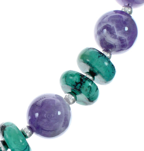 Navajo Turquoise and Amethyst Sterling Silver Bead Necklace NX11994