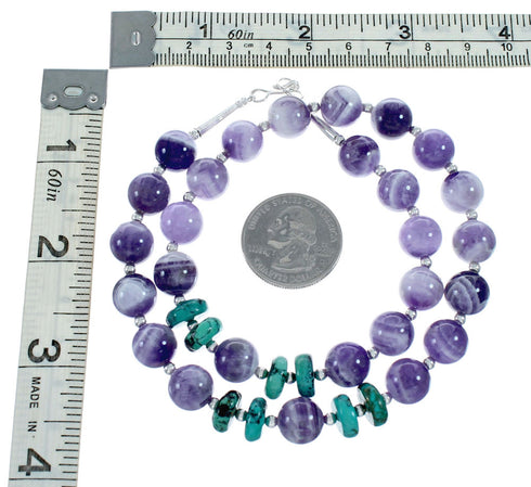 Navajo Turquoise and Amethyst Sterling Silver Bead Necklace NX11994