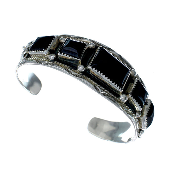 Authentic Navajo Onyx Leaf Sterling Silver Cuff Bracelet NX11969