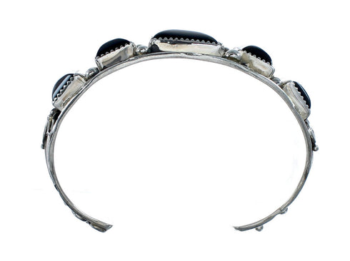 Authentic Navajo Onyx Leaf Sterling Silver Cuff Bracelet NX11969