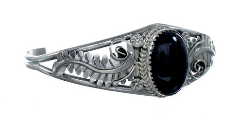 Navajo Onyx Leaf Sterling Silver Cuff Bracelet NX11970