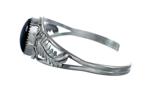 Navajo Onyx Leaf Sterling Silver Cuff Bracelet NX11970