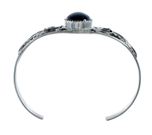 Navajo Onyx Leaf Sterling Silver Cuff Bracelet NX11970