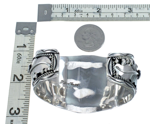 Authentic Navajo Onyx Flower Leaf Sterling Silver Cuff Bracelet NX11968