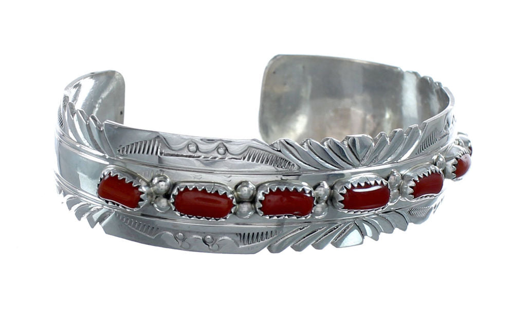 Native American Navajo Coral Sterling Silver Cuff Bracelet NX11973 ...