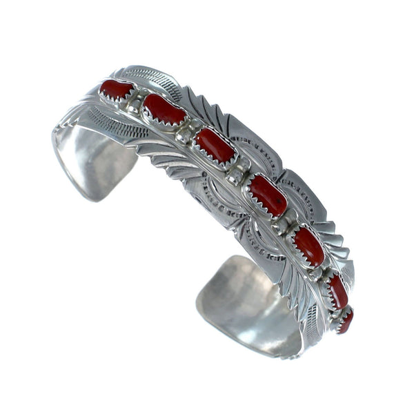 Navajo Coral Sterling Silver Native American Cuff Bracelet NX11974