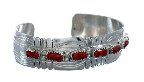 Navajo Coral Sterling Silver Native American Cuff Bracelet NX11975