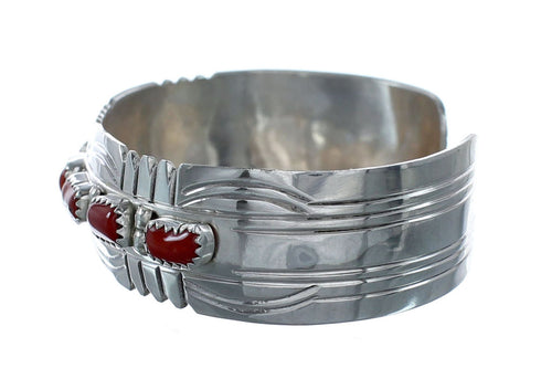 Navajo Coral Sterling Silver Native American Cuff Bracelet NX11975