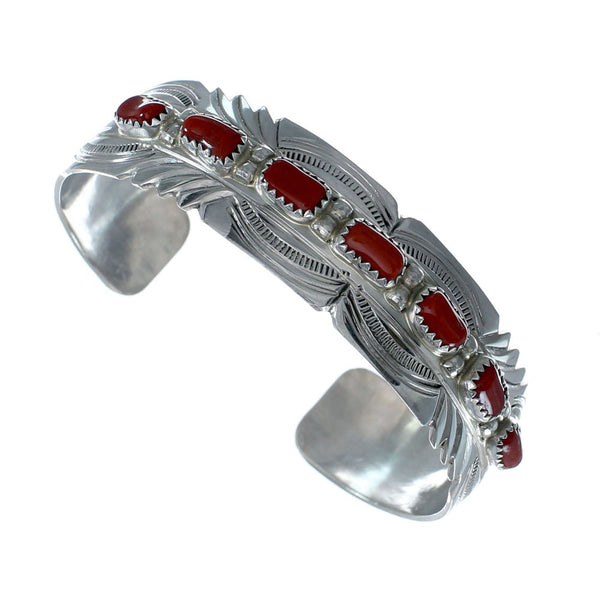 Navajo Coral Sterling Silver Native American Cuff Bracelet NX11976