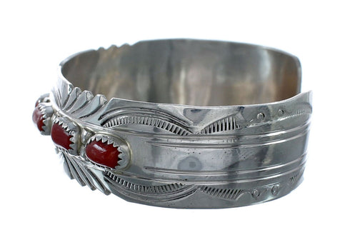 Navajo Coral Sterling Silver Native American Cuff Bracelet NX11976