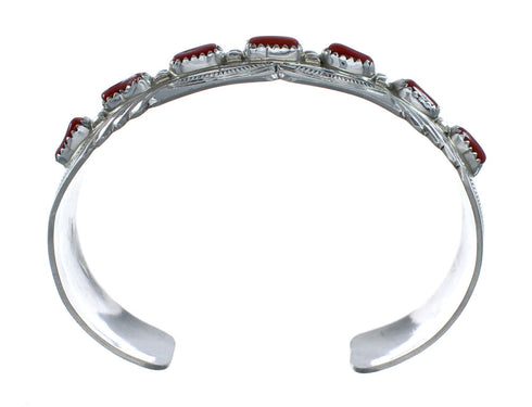 Navajo Coral Sterling Silver Native American Cuff Bracelet NX11976