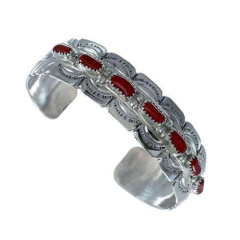 Genuine Navajo Coral Sterling Silver Cuff Bracelet NX11977