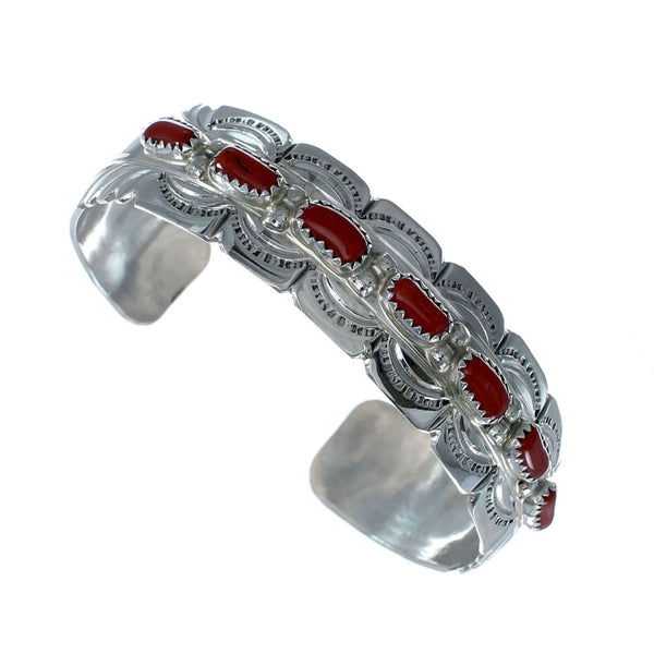 Genuine Navajo Coral Sterling Silver Cuff Bracelet NX11977