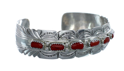 Genuine Navajo Coral Sterling Silver Cuff Bracelet NX11977