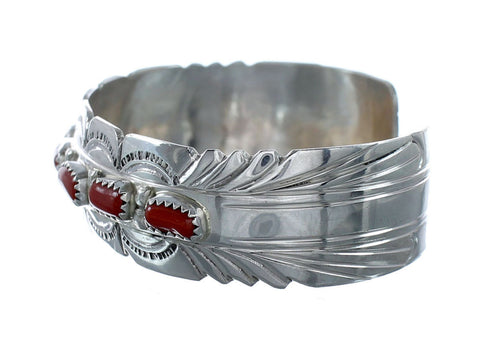 Genuine Navajo Coral Sterling Silver Cuff Bracelet NX11977