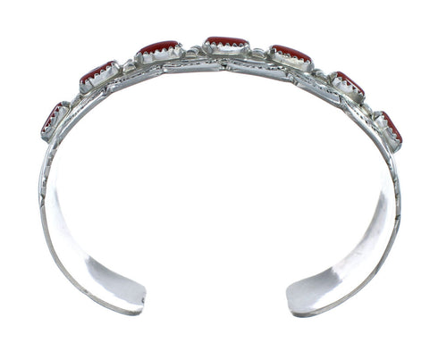 Genuine Navajo Coral Sterling Silver Cuff Bracelet NX11977