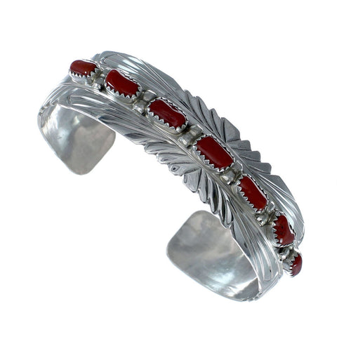 Genuine Navajo Coral Sterling Silver Cuff Bracelet NX11978