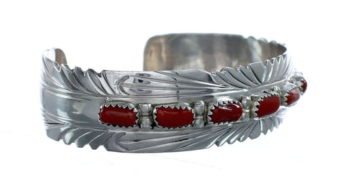 Genuine Navajo Coral Sterling Silver Cuff Bracelet NX11978