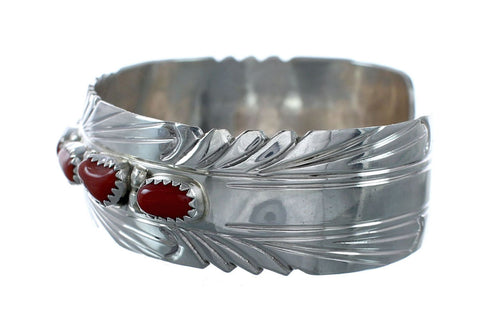 Genuine Navajo Coral Sterling Silver Cuff Bracelet NX11978