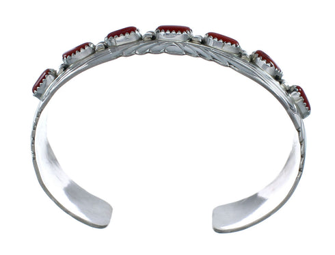 Genuine Navajo Coral Sterling Silver Cuff Bracelet NX11978