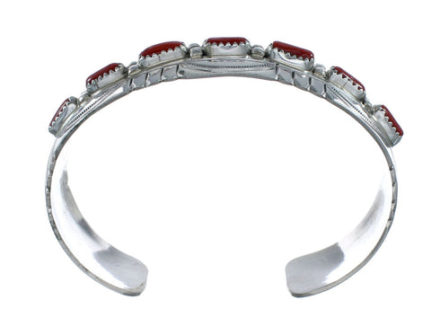 Genuine Navajo Coral Sterling Silver Cuff Bracelet NX11979