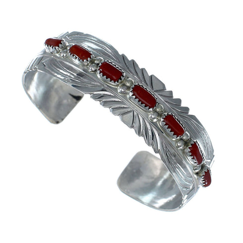Genuine Navajo Coral Sterling Silver Cuff Bracelet NX11980