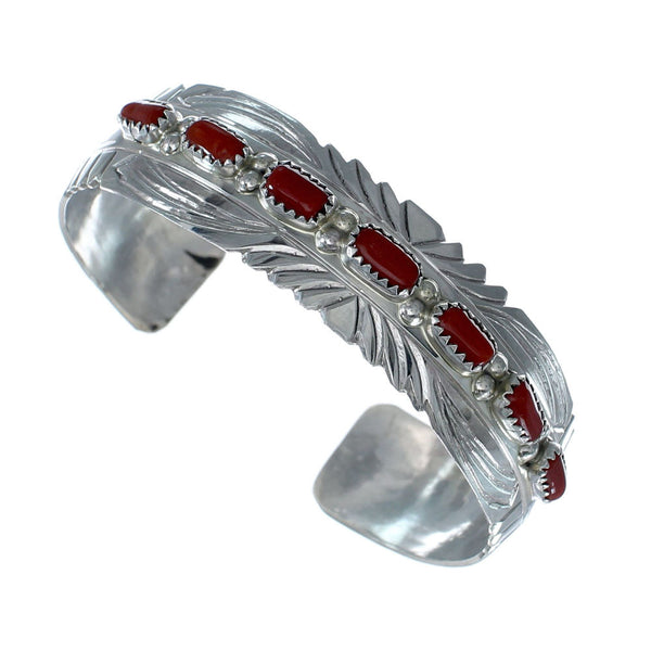 Genuine Navajo Coral Sterling Silver Cuff Bracelet NX11980