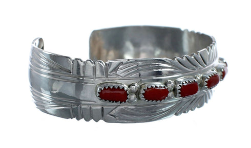 Genuine Navajo Coral Sterling Silver Cuff Bracelet NX11980
