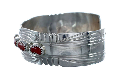 Genuine Navajo Coral Sterling Silver Cuff Bracelet NX11980
