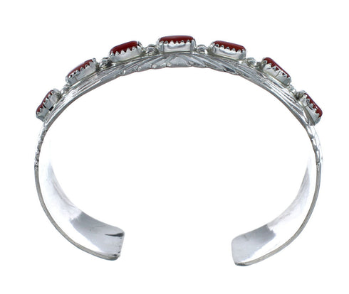 Genuine Navajo Coral Sterling Silver Cuff Bracelet NX11980