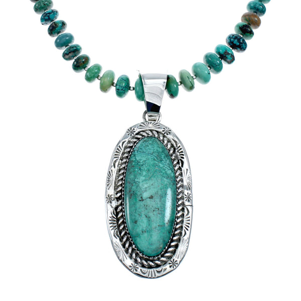 Navajo Native American Kingman Turquoise Sterling Silver Necklace NX12011