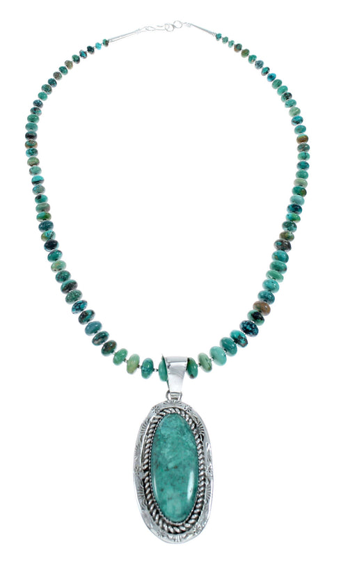 Navajo Native American Kingman Turquoise Sterling Silver Necklace NX12011